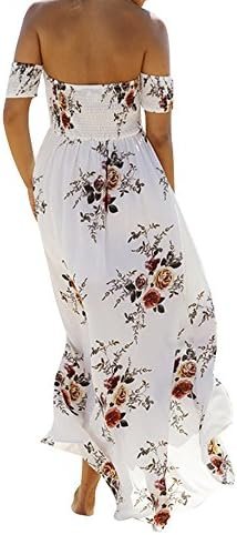 SVALIY Women Floral Off The Shoulder Split Chiffon Maxi Beac...