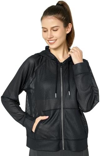 Women's Long Sleeve Mesh Hoody Sheer Hooded Sweatshirt Light...