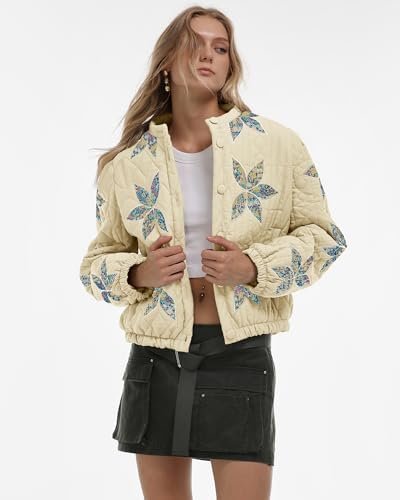 Locachy Women's Casual Cropped Puffer Jacket Lightweight Flo...