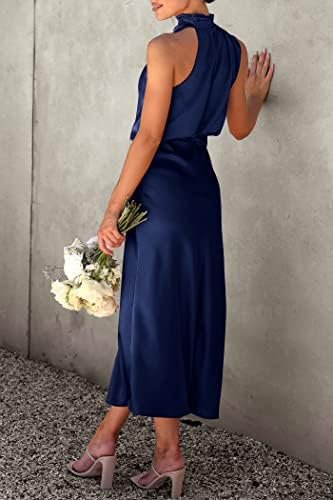 PRETTYGARDEN Women's 2025 Summer Satin Dress Elegant Sleevel...