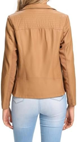 S P Y M Womens Faux Leather Jacket, Casual Fashion Quilted Z...