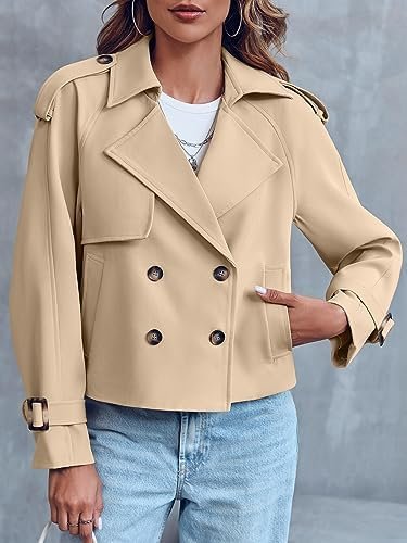 Saodimallsu Women Crop Double Breasted Trench Coat Raglan Sl...
