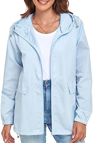 Women's Lightweight Raincoat Waterproof Packable Outdoor Win...