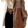 SHENHE Women's Corduroy Leopard Button Down Long Sleeve Shac...