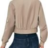 Fisoew Women's Cropped Bomber Jackets Lightweight Zip Up Sta...