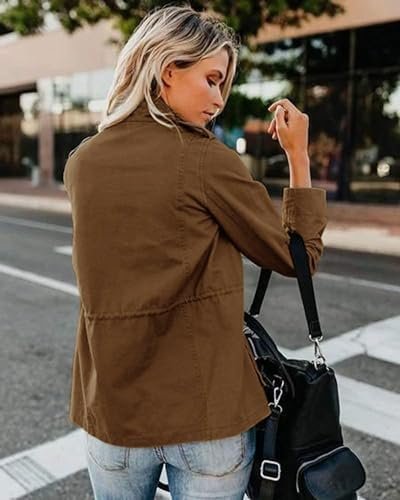 Soulomelody Women Military Anorak Jackets Zip Up Snap Button...