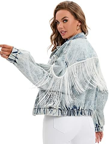Women's Oversized Vintage Denim Jacket Long Sleeve Boyfriend...