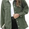 PUWEI Women's Oversized Denim Jacket Distressed Lapel Button...