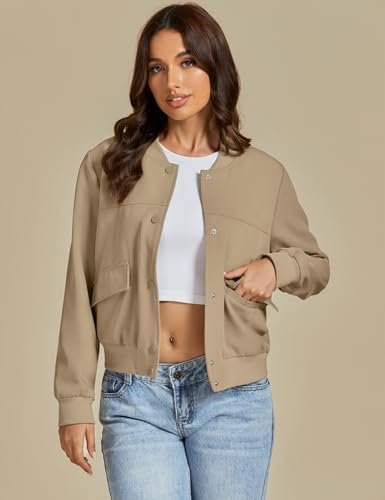 luvamia Bomber Jackets for Women Fall Casual Button Down Lon...