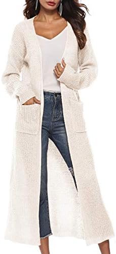 Womens Casual Long Sleeve Split Open Cardigan Knit Long Card... Womens Casual Long Sleeve Split Open Cardigan Knit Long Card...