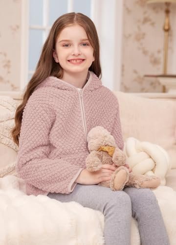 Kids Winter Full Zip Sherpa Long Sleeve Solid Fleece Hoodie ...