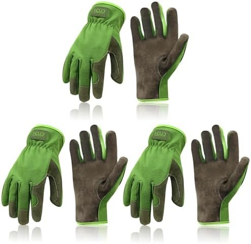 HANDLANDY Men Leather Gardening Gloves, Utility Work Gloves ...