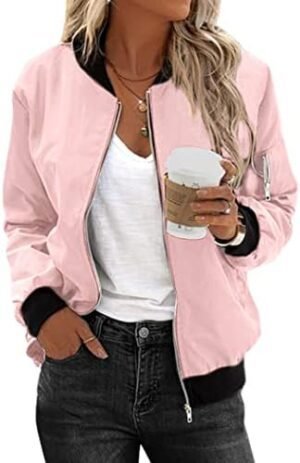 Zeagoo Women's Bomber Jacket Casual Coat Zip Up Outerwear Wi... Zeagoo Women's Bomber Jacket Casual Coat Zip Up Outerwear Wi...