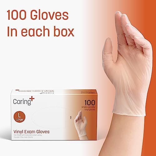 Caring Vinyl Exam Gloves Powder Free and Not Made with Natur...