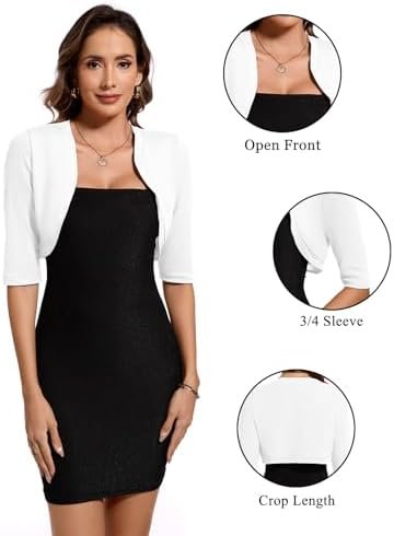 MINTLIMIT Women's Bolero Shrug Top 3/4 Sleeve Open Front Cro...