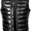 STREGA Puffer Vest Men Real Lambskin Leather Quilted Down Wa...