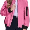Arshiner Girls Bomber Jacket Casual Coat Zip Up Outerwear wi...