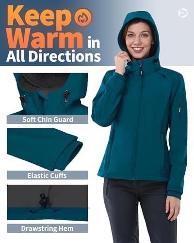 Outdoor Ventures Women's Softshell Jacket with Hood Fleece L...
