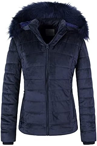 Chrisuno Women's Casual Short Winter Puffer Coat Soft Faux F...
