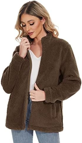 MAGCOMSEN Women Sherpa Jacket Full Zip Fuzzy Teddy Coat with...