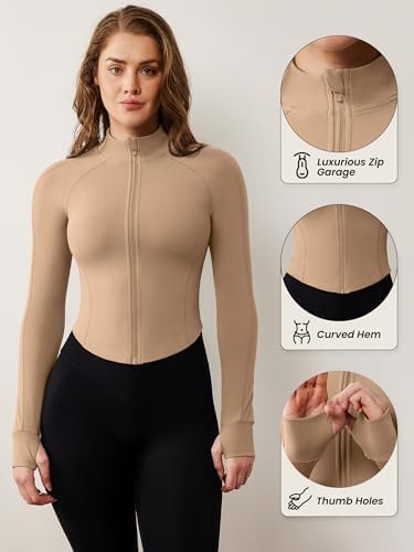 AVGO Women's Workout Jacket Lightweight Zip Up Cropped Yoga ...