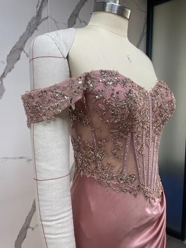 Women's Off The Shoulder Satin Bridesmaid Dresses Long Slit ...