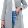 Fisoew Women's Elegant Single Breasted Coat Long Sleeve Mid ...