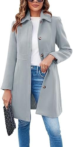 Fisoew Women's Elegant Single Breasted Coat Long Sleeve Mid ... Fisoew Women's Elegant Single Breasted Coat Long Sleeve Mid ...