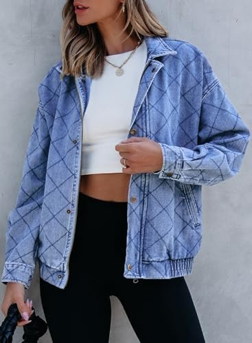 Sidefeel Women's Jean Jacket Long Sleeve Zimbaplatinum Overs...