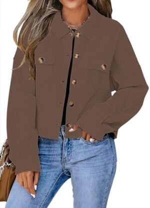 Womens Cropped Shacket Long Sleeve Button Down Lapel Casual ... Womens Cropped Shacket Long Sleeve Button Down Lapel Casual ...