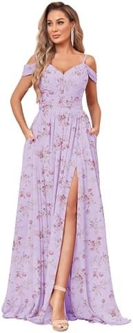 BOLENSYE Off The Shoulder Bridesmaid Dresses with Pockets Ru... BOLENSYE Off The Shoulder Bridesmaid Dresses with Pockets Ru...