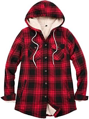 ZENTHACE Women's Sherpa Lined Plaid Flannel Jacket Button Do...
