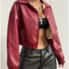 Women's Y2K Faux PU Leather Jacket Crop Zip Up Motorcycle Co...