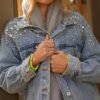 Kedera Jean Jacket Women Trendy 2025 Embellished Button Down...