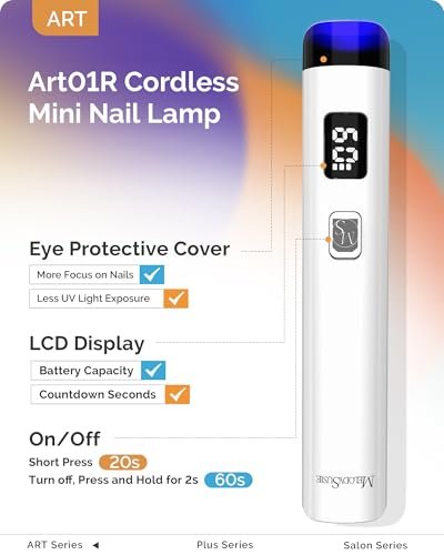 Melodysusie Handheld UV Light for Gel Nails, ART01R Cordless...