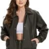 Fahsyee Women's Faux Leather Jacket Oversized Moto Biker Coa...