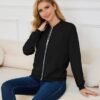 Womens Full Zip Up Cardigan Sweater Casual Solid Long Sleeve...