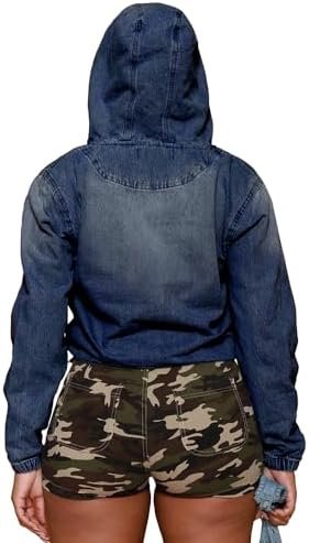 PINSV Women's Half Zip Sweatshirt Denim Hoodie Pullover Jack...