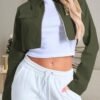 Women's Cropped Jacket Casual Zip Up Long Sleeve Lapel Crop ...