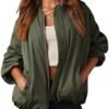 Tankaneo Womens Zip Up Bomber Jacket Oversized Fashion Casua...