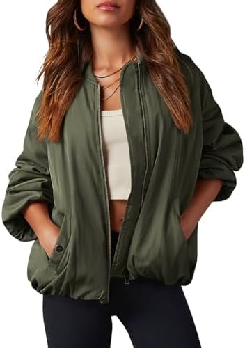 Tankaneo Womens Zip Up Bomber Jacket Oversized Fashion Casua...