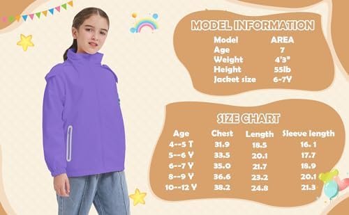 WICKHAM Boys Girls Waterproof Rain Jacket Detachable Hood Li...