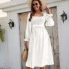 Women Tie Back Long Puff Sleeve Dress Sage Ruffle Wrap Rever...