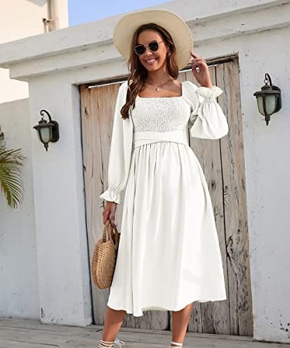 Women Tie Back Long Puff Sleeve Dress Sage Ruffle Wrap Rever...