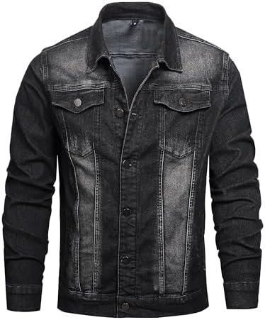 QIMYUM Jean Jacket For Men, Distressed Slim Denim Jacket