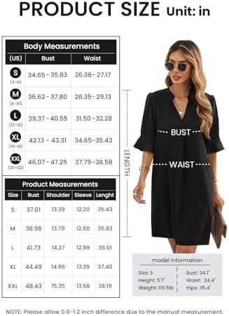 Wkior Shift Dress for Women V Neck Short Sleeves Solid Color...