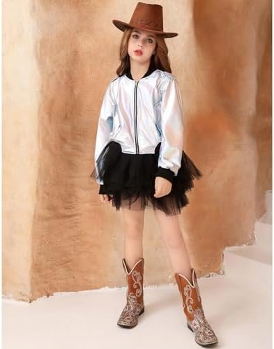 Perfashion Metallic Bomber Jacket for Girls Zip Up Cropped J...