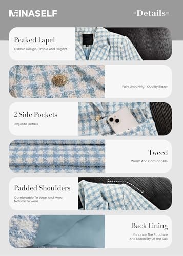 2025 Women's Spring Tweed Blazer Plaid Fashion Slim Fully-Li...