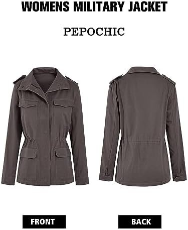 Pepochic Womens Military Jacket Zip Up Snap Buttons Lightwei...