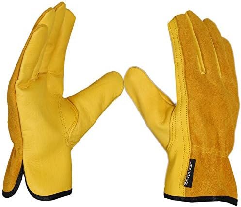 Leather Working Gloves Work Gardening Gloves Thorn Proof Gar...